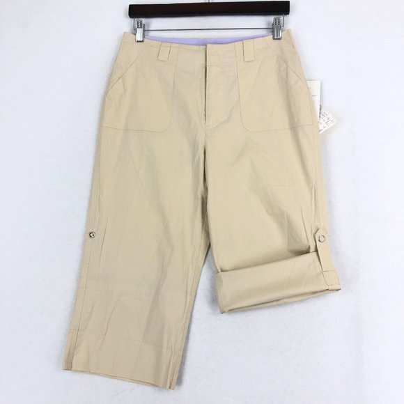 Motto NWT Women's Size 12 Beige Stretch Convertible Roll Tab Cropped Pants QVC - Picture 4 of 12